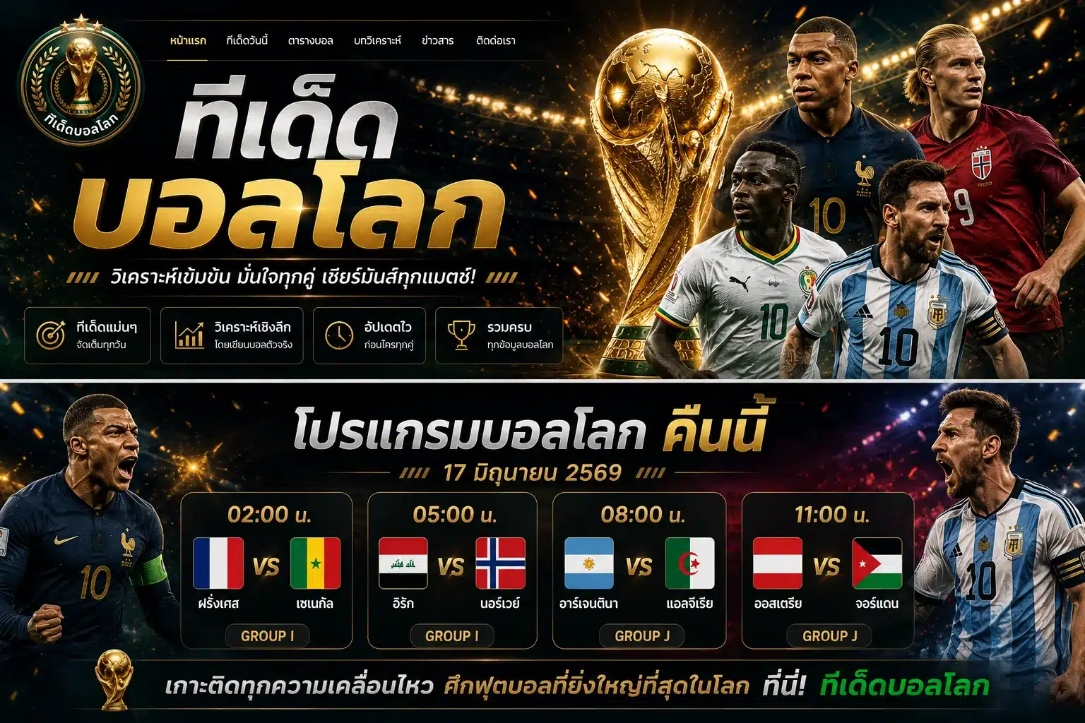 โปรแกรมบอลโลกพรุ่งนี้ 17 มิถุนายน 2569 เตะ 4 คู่ เวลาไทย พร้อมลิงก์วิเคราะห์ก่อนเกม