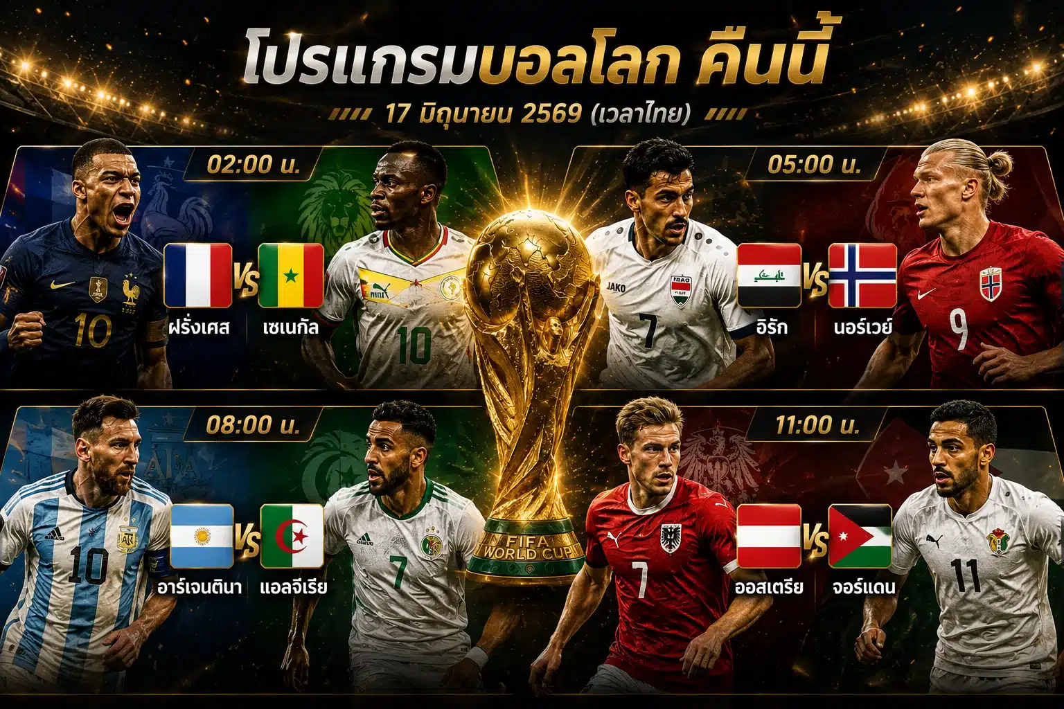 โปรแกรมบอลโลกคืนนี้ 17 มิถุนายน 2569