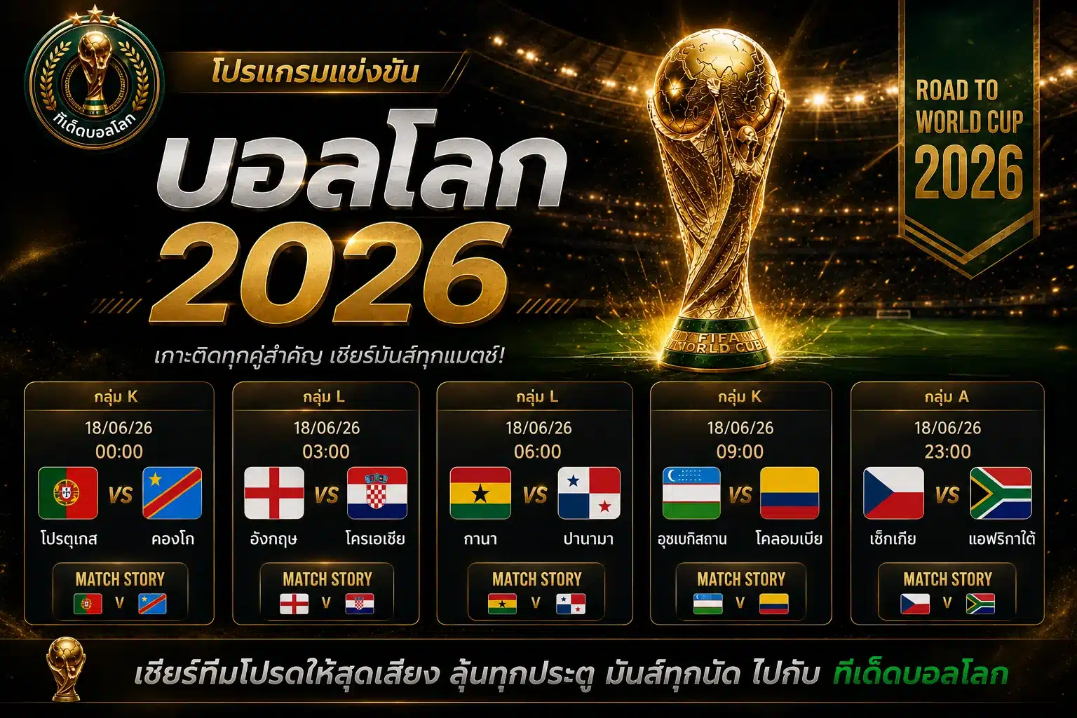 โปรแกรมบอลโลกพรุ่งนี้ 18 มิถุนายน 2569 เวลาไทย