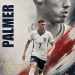 ปกประวัติ Cole Palmer ทีมชาติอังกฤษ ชุดปี 2026 หมายเลข 7 พร้อมตรา Three Lions และ Nike ที่กลืนกับเนื้อผ้า
