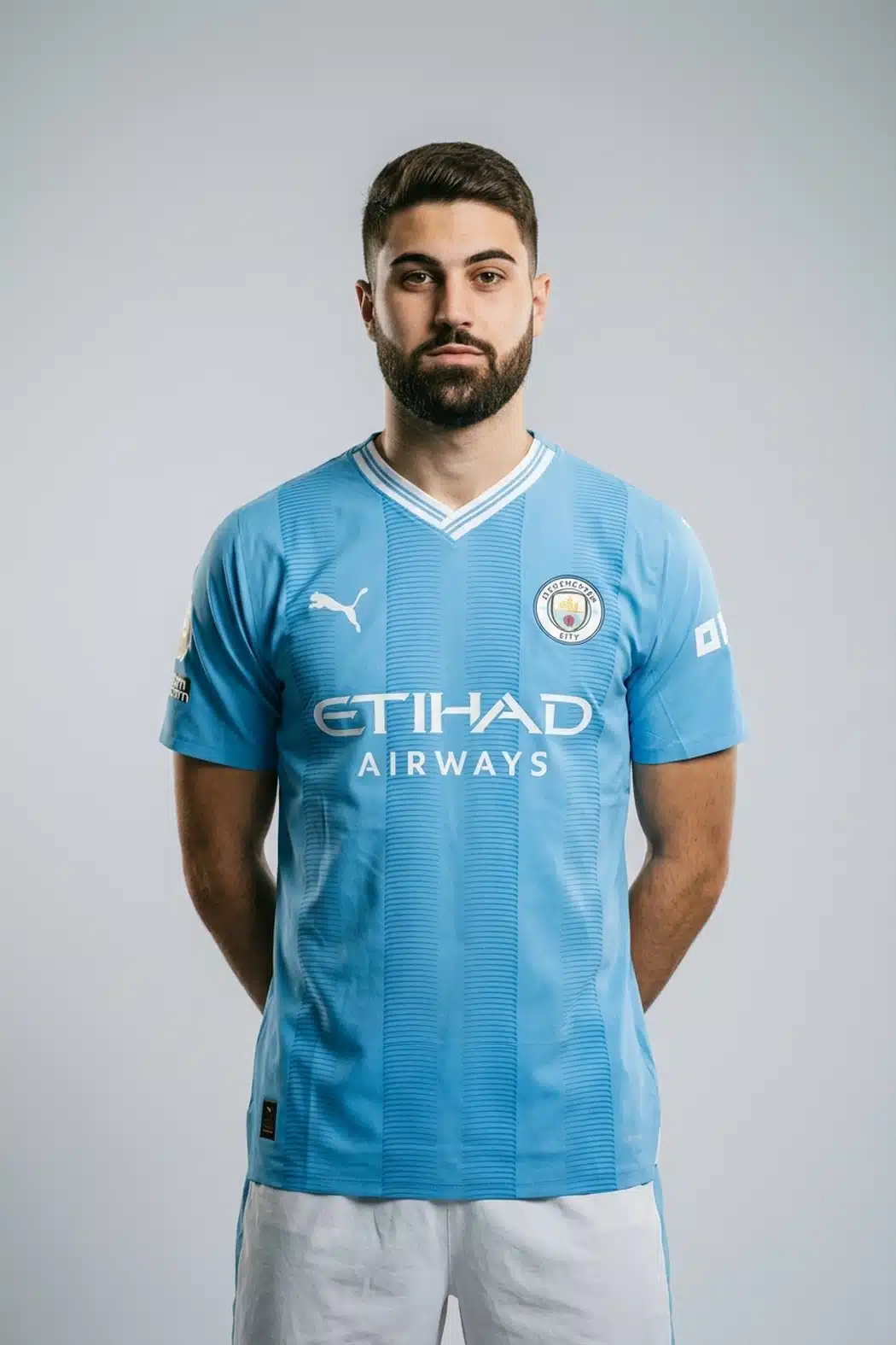 Joško Gvardiol ยอสโก้ กวาร์ดิโอล ในชุดสโมสร Manchester City ภาพโปรไฟล์สตูดิโอ